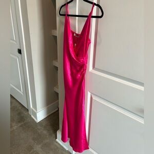 Zara Satin Slip Fuchsia Midi Dress (NWT)